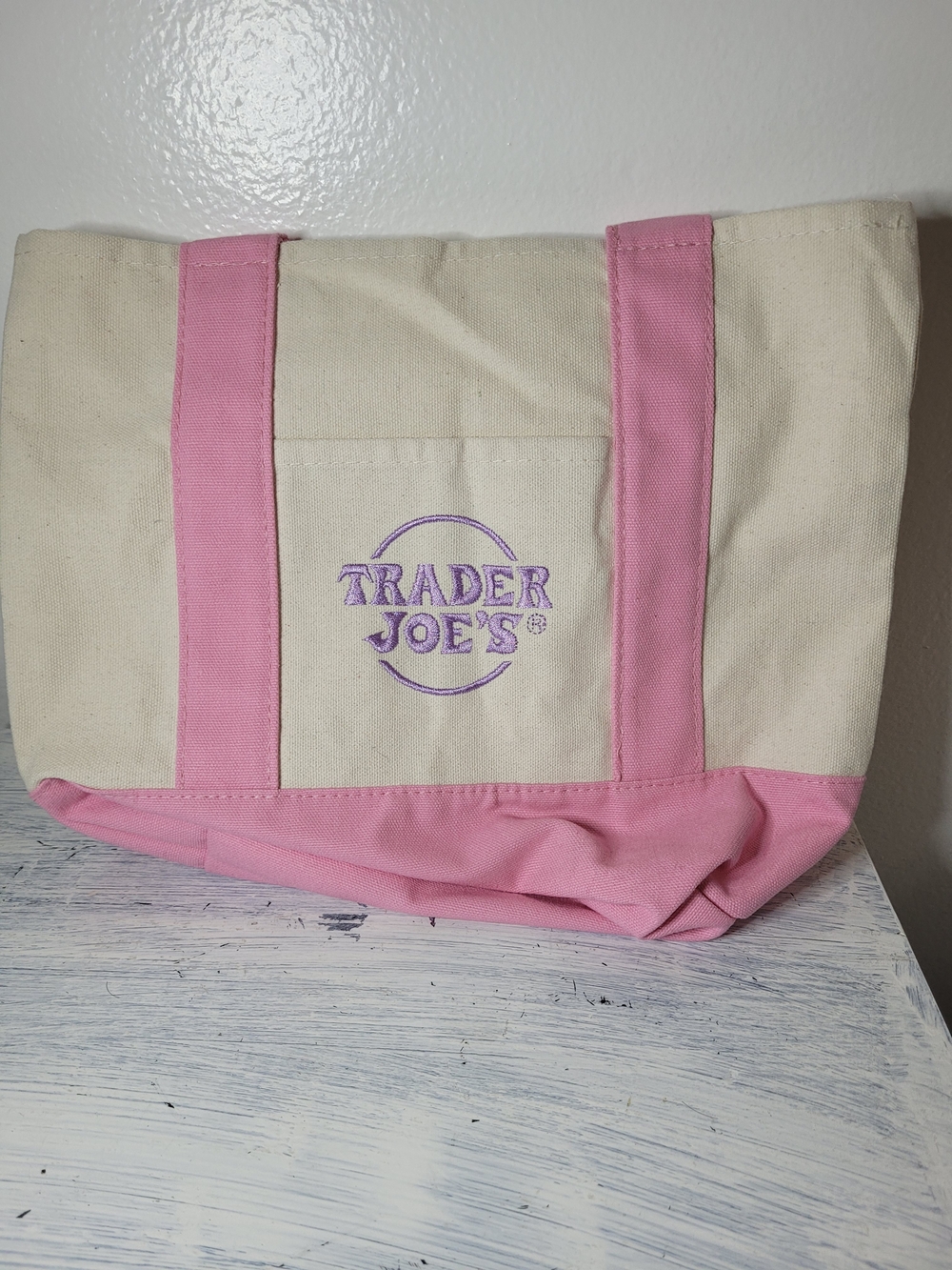 Trader Joe's Limited Edition Canvas Mini Tote Pink Bag